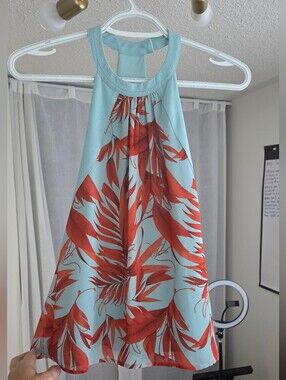 H&M Aqua Top with Coral Red Accent